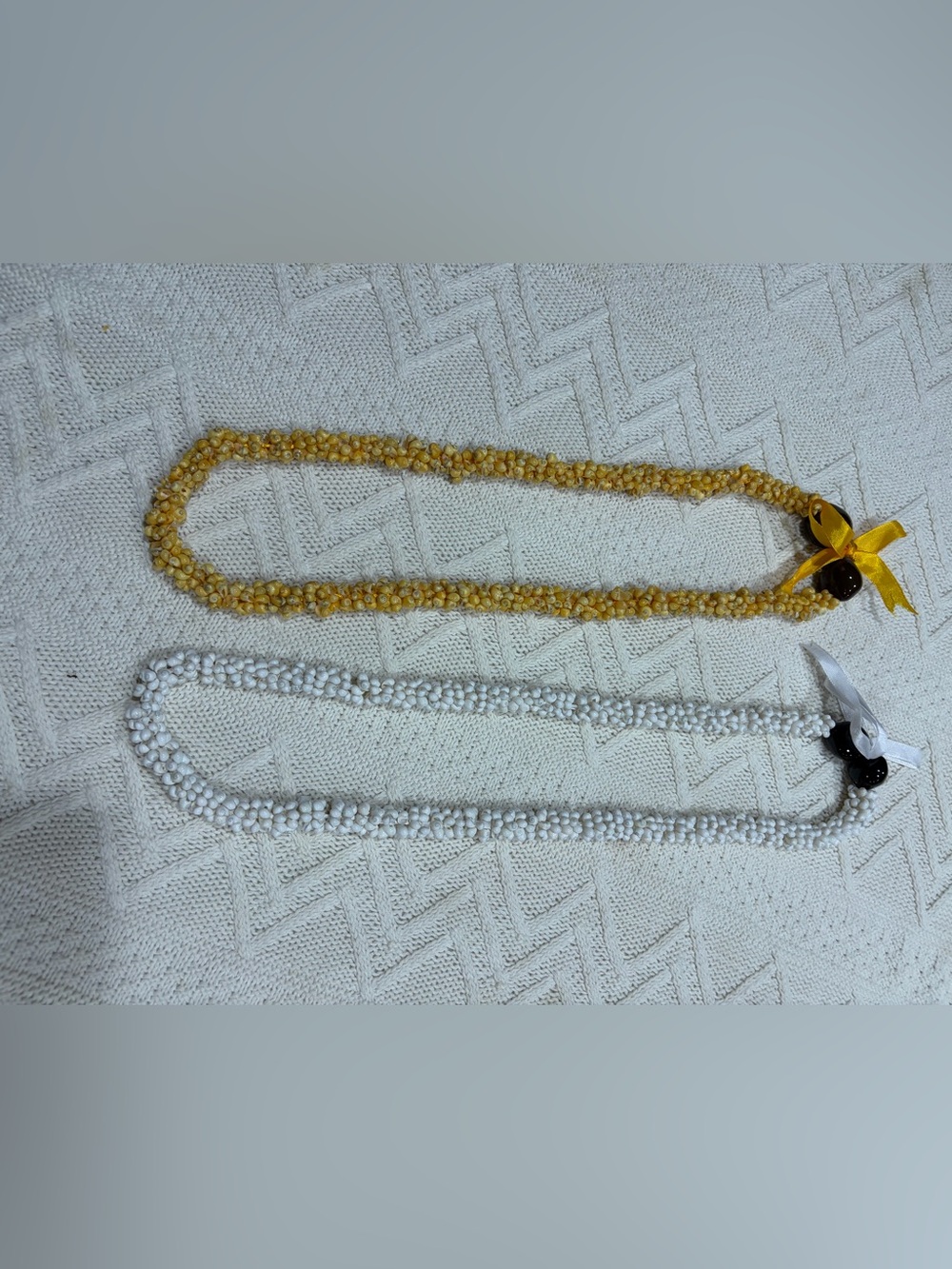 Hawaii Design Wedding/ Graduation Mini Shell Lei Hula Necklace - 2 -Yellow white